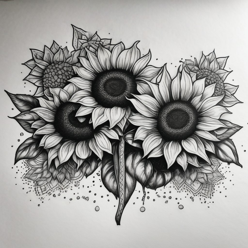 band tattoo with two sunflowers on it english dragon tattoo, AI-generated Dotwork tattoo design